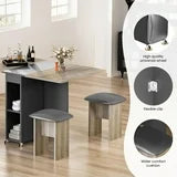 Lamerge Folding Dining Table Set for 4, Dinner Table with 4 Leather Chairs and Shelves, Space Saving Foldable Dining Table with 6 Wheels, Kitchen Table Set for Small Spaces (Grey)