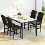 Lamerge Products 5-Piece Marble Dining Set, Modern Kitchen Table and Chairs for Dining Room, Dinette, Compact Space Saving Furniture, 4 Upholstered Velvet Chairs - White