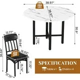 Lamerge Round Dining Table Set for 4,Wood Round Kitchen Table and Chairs Set for 4,Modern Dining Room Table Set with 4 Faux Leather Chairs,Round Dinner Table for Small Space,White+Black