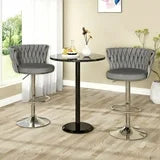 Lamerge Grey Bar Stool Set of 2, Velvet Swivel Bar Chairs Counter Height Barstools with Back & Footrest, Adjustable Counter Stools Island Chairs for Kitchen, Bar, Dining Room