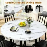 Lamerge Round Dining Table Set for 4,Wood Round Kitchen Table and Chairs Set for 4,Modern Dining Room Table Set with 4 Faux Leather Chairs,Round Dinner Table for Small Space,White+Black
