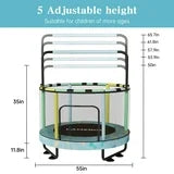 Lamerge Mini Round Trampoline for Kids 7-in-1,65" with 5 Adjustable Height,Indoor Outdoor Kids Trampoline with Basketball Hoop,Swing,Hanging Rings,Ocean Balls. (Blue Dinosaur Pattern)