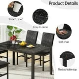 Lamerge Products 5-Piece Marble Dining Set, Modern Kitchen Table and Chairs for Dining Room, Dinette, Compact Space Saving Furniture, 4 Upholstered Velvet Chairs - Black