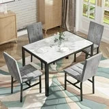 Lamerge 4 person kitchen dining table set, marble dining table and chairs with 4 PU leather chairs, suitable for apartment, kitchen, dining room, breakfast corner, small space use.