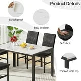 Lamerge Products 5-Piece Marble Dining Set, Modern Kitchen Table and Chairs for Dining Room, Dinette, Compact Space Saving Furniture, 4 Upholstered Velvet Chairs - White
