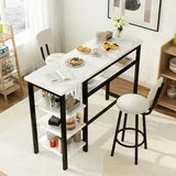 Lamerge Bar Dining Table Set for 2, 3 Piece Bar Table and Chairs Set, Kitchen Counter Height Dining Table Set, Small Kitchen Bar Table with Storage, Breakfast Nook Set for Small Space, White+Black