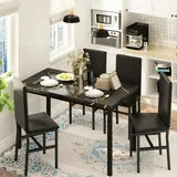 Lamerge Dining Table Set for 4, Kitchen Table and Chairs Set of 4, Faux Marble Dining Room Table Set with 4 Upholstered PU Leather Chairs, for Small Place Apartment Home (Black)