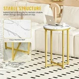 Lamerge Modern Gold Side Table Set - Durable and Stable End Tables for Living Room, Small Table & Bedside Tables with Faux Marble Top, Easy to Clean Small End Table, Stylish and Functional Design