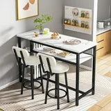 Lamerge Bar Dining Table Set for 2, 3 Piece Bar Table and Chairs Set, Kitchen Counter Height Dining Table Set, Small Kitchen Bar Table with Storage, Breakfast Nook Set for Small Space, White+Black