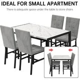 Lamerge 4 person kitchen dining table set, marble dining table and chairs with 4 PU leather chairs, suitable for apartment, kitchen, dining room, breakfast corner, small space use.