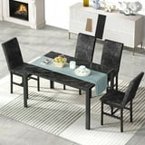Lamerge Products 5-Piece Marble Dining Set, Modern Kitchen Table and Chairs for Dining Room, Dinette, Compact Space Saving Furniture, 4 Upholstered Velvet Chairs - Black