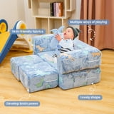 Lamerge Kids Play Couch, 5 in 1 Convertible Glow-in-the-Dark Kids Couch with Convertible Baby Play Foam and Floor Cushions for Boys and Girls, Bedroom, Playroom, Living Room. (Blue+Dinosaur)