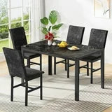Lamerge Products 5-Piece Marble Dining Set, Modern Kitchen Table and Chairs for Dining Room, Dinette, Compact Space Saving Furniture, 4 Upholstered Velvet Chairs - Black