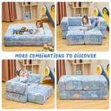 Lamerge Kids Play Couch, 5 in 1 Convertible Glow-in-the-Dark Kids Couch with Convertible Baby Play Foam and Floor Cushions for Boys and Girls, Bedroom, Playroom, Living Room. (Blue+Dinosaur)