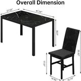 Lamerge Products 5-Piece Marble Dining Set, Modern Kitchen Table and Chairs for Dining Room, Dinette, Compact Space Saving Furniture, 4 Upholstered Velvet Chairs - Black