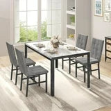 Lamerge 4 person kitchen dining table set, marble dining table and chairs with 4 PU leather chairs, suitable for apartment, kitchen, dining room, breakfast corner, small space use.