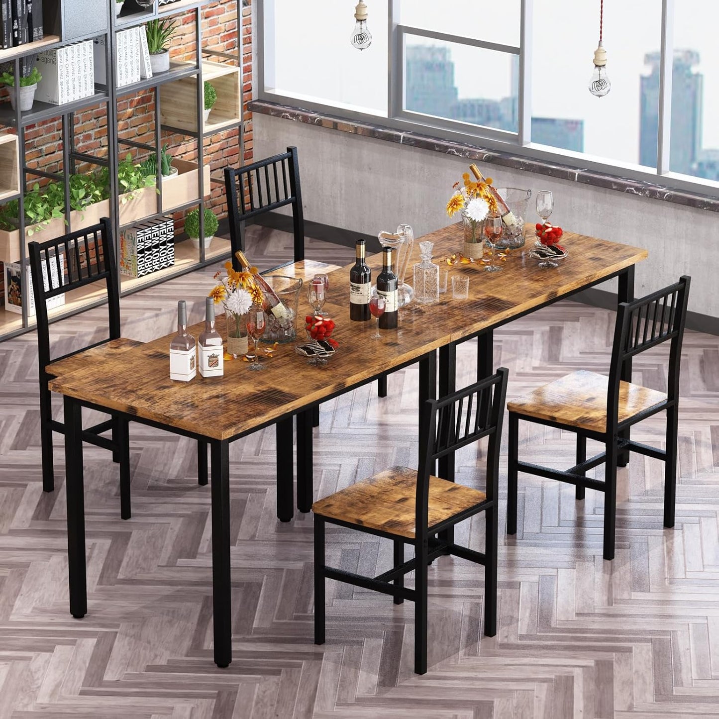 Lamerge 3 Piece Dining Table Set, Industrial Kitchen Table and 2 Chairs with Metal Frame, Dining Room Table Set, Breakfast Table Set for Small Space, Dining Room, Kitchen, Rustic Brown