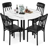 Lamerge Round Dining Table Set for 4,Wood Round Kitchen Table and Chairs Set for 4,Modern Dining Room Table Set with 4 Faux Leather Chairs,Round Dinner Table for Small Space,White+Black