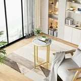 Lamerge Modern Gold Side Table Set - Durable and Stable End Tables for Living Room, Small Table & Bedside Tables with Faux Marble Top, Easy to Clean Small End Table, Stylish and Functional Design
