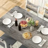 Lamerge Sets for 4, Dining Room Table with 4 PU Leather Upholstered Chairs, Modern Wood Kitchen Table and Chairs Set, Square Dinette Sets for Breakfast Nook, Gray