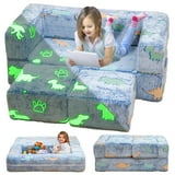 Lamerge Kids Play Couch, 5 in 1 Convertible Glow-in-the-Dark Kids Couch with Convertible Baby Play Foam and Floor Cushions for Boys and Girls, Bedroom, Playroom, Living Room. (Blue+Dinosaur)