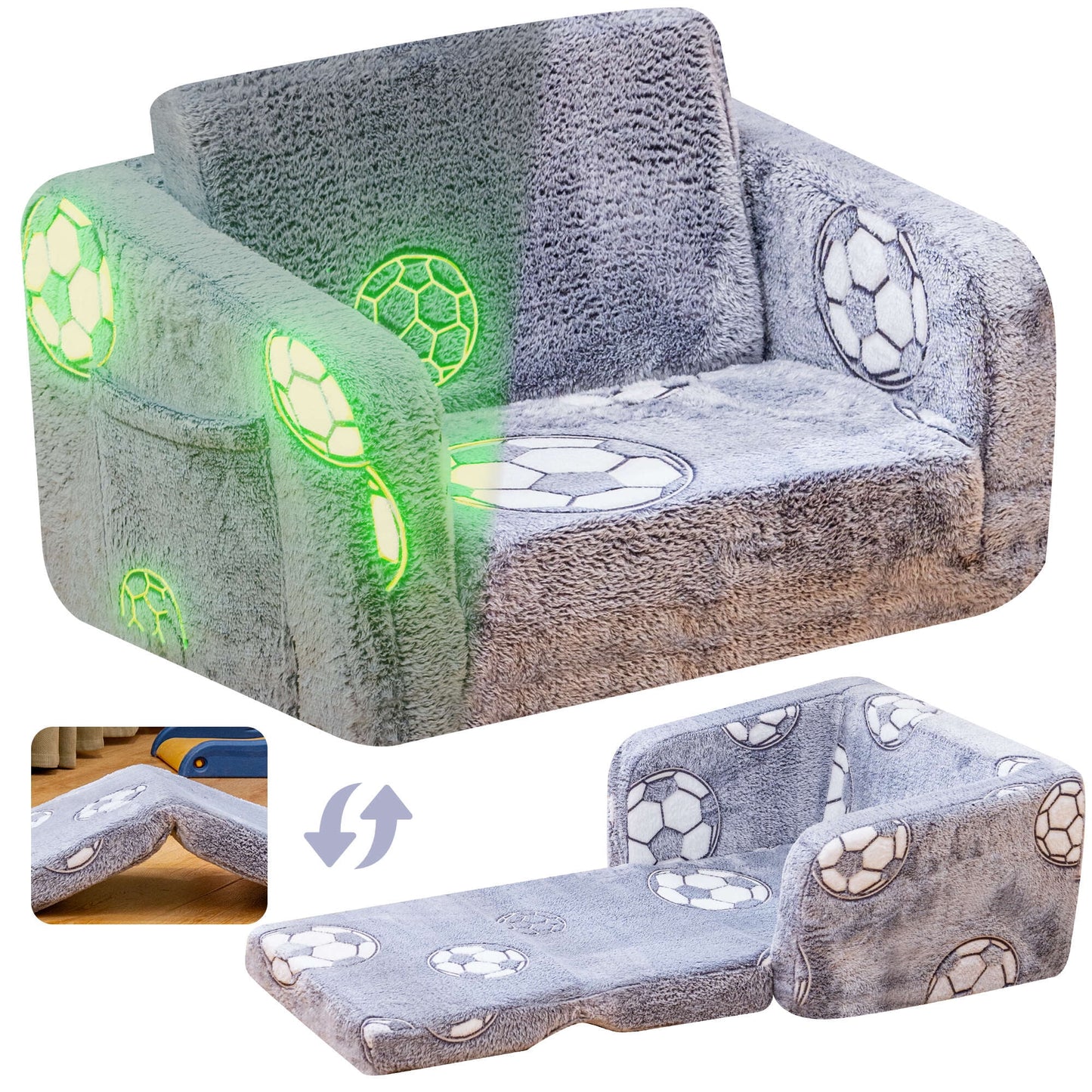 Lamerge Kids Toddler Sofa 2 in 1 Convertible Kids Sofa and Recliner with Pockets Convertible Kids Sofa Bed, Kids Play Sofa.
