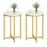 Lamerge Modern Gold Side Table Set - Durable and Stable End Tables for Living Room, Small Table & Bedside Tables with Faux Marble Top, Easy to Clean Small End Table, Stylish and Functional Design