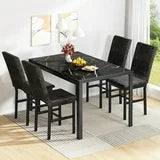 Lamerge Products 5-Piece Marble Dining Set, Modern Kitchen Table and Chairs for Dining Room, Dinette, Compact Space Saving Furniture, 4 Upholstered Velvet Chairs - Black