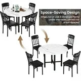 Lamerge Round Dining Table Set for 4,Wood Round Kitchen Table and Chairs Set for 4,Modern Dining Room Table Set with 4 Faux Leather Chairs,Round Dinner Table for Small Space,White+Black
