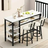 Lamerge Bar Dining Table Set for 2, 3 Piece Bar Table and Chairs Set, Kitchen Counter Height Dining Table Set, Small Kitchen Bar Table with Storage, Breakfast Nook Set for Small Space, White+Black