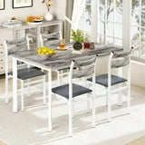 Lamerge Sets for 4, Dining Room Table with 4 PU Leather Upholstered Chairs, Modern Wood Kitchen Table and Chairs Set, Square Dinette Sets for Breakfast Nook, Gray