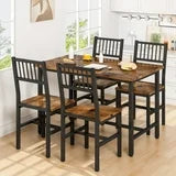 Lamerge 5 Piece Kitchen Table and Chairs Set, Dining Table Set for 4, Dining Table Set with Metal Frame, Industrial Table for Kitchen, Dining Room, Restaurant, Rustic Brown