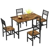 Lamerge 5 Piece Kitchen Table and Chairs Set, Dining Table Set for 4, Dining Table Set with Metal Frame, Industrial Table for Kitchen, Dining Room, Restaurant, Rustic Brown