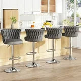 Lamerge Grey Bar Stool Set of 2, Velvet Swivel Bar Chairs Counter Height Barstools with Back & Footrest, Adjustable Counter Stools Island Chairs for Kitchen, Bar, Dining Room