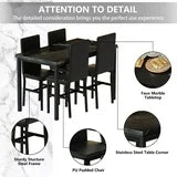 Lamerge Dining Table Set for 4, Kitchen Table and Chairs Set of 4, Faux Marble Dining Room Table Set with 4 Upholstered PU Leather Chairs, for Small Place Apartment Home (Black)
