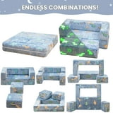 Lamerge Kids Play Couch, 5 in 1 Convertible Glow-in-the-Dark Kids Couch with Convertible Baby Play Foam and Floor Cushions for Boys and Girls, Bedroom, Playroom, Living Room. (Blue+Dinosaur)