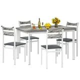Lamerge Sets for 4, Dining Room Table with 4 PU Leather Upholstered Chairs, Modern Wood Kitchen Table and Chairs Set, Square Dinette Sets for Breakfast Nook, Gray