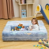 Lamerge Kids Play Couch, 5 in 1 Convertible Glow-in-the-Dark Kids Couch with Convertible Baby Play Foam and Floor Cushions for Boys and Girls, Bedroom, Playroom, Living Room. (Blue+Dinosaur)