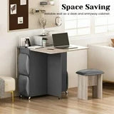 Lamerge Folding Dining Table Set for 4, Dinner Table with 4 Leather Chairs and Shelves, Space Saving Foldable Dining Table with 6 Wheels, Kitchen Table Set for Small Spaces (Grey)