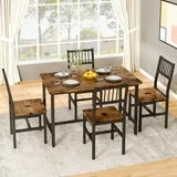 Lamerge 5 Piece Kitchen Table and Chairs Set, Dining Table Set for 4, Dining Table Set with Metal Frame, Industrial Table for Kitchen, Dining Room, Restaurant, Rustic Brown