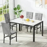 Lamerge 4 person kitchen dining table set, marble dining table and chairs with 4 PU leather chairs, suitable for apartment, kitchen, dining room, breakfast corner, small space use.