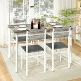 Lamerge Sets for 4, Dining Room Table with 4 PU Leather Upholstered Chairs, Modern Wood Kitchen Table and Chairs Set, Square Dinette Sets for Breakfast Nook, Gray