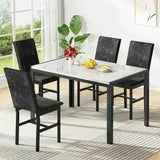 Lamerge Products 5-Piece Marble Dining Set, Modern Kitchen Table and Chairs for Dining Room, Dinette, Compact Space Saving Furniture, 4 Upholstered Velvet Chairs - White