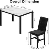 Lamerge Products 5-Piece Marble Dining Set, Modern Kitchen Table and Chairs for Dining Room, Dinette, Compact Space Saving Furniture, 4 Upholstered Velvet Chairs - White