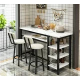 Lamerge Bar Dining Table Set for 2, 3 Piece Bar Table and Chairs Set, Kitchen Counter Height Dining Table Set, Small Kitchen Bar Table with Storage, Breakfast Nook Set for Small Space, White+Black