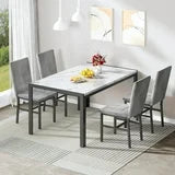 Lamerge 4 person kitchen dining table set, marble dining table and chairs with 4 PU leather chairs, suitable for apartment, kitchen, dining room, breakfast corner, small space use.