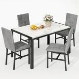 Lamerge 4 person kitchen dining table set, marble dining table and chairs with 4 PU leather chairs, suitable for apartment, kitchen, dining room, breakfast corner, small space use.