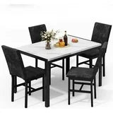 Lamerge Products 5-Piece Marble Dining Set, Modern Kitchen Table and Chairs for Dining Room, Dinette, Compact Space Saving Furniture, 4 Upholstered Velvet Chairs - White