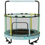 Lamerge Mini Round Trampoline for Kids 7-in-1,65" with 5 Adjustable Height,Indoor Outdoor Kids Trampoline with Basketball Hoop,Swing,Hanging Rings,Ocean Balls. (Blue Dinosaur Pattern)